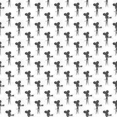 Camera vintage seamless pattern, handdrawn sketch, retro movie and film industry, vector illustration