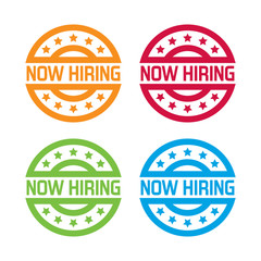 Colorful Set of Now Hiring Labels