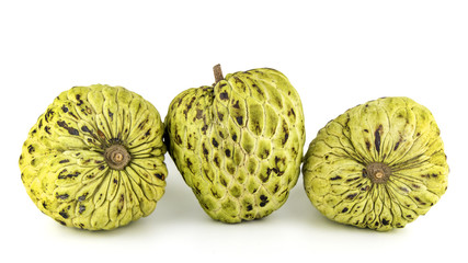 Fresh Custard Apple or Ripe Sugar Apple Fruit ( Annona, sweetsop) Isolated on white background on with clipping path / well-branched tree or shrub that bears edible fruits healthy eating / thai fruit