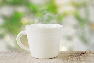 cup of coffee with blurred background.