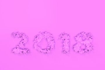 Liquid violet 2018 number with drops on violet background