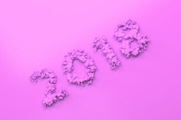 Liquid violet 2018 number with drops on violet background