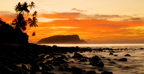 Sunset at a beach in Samoa