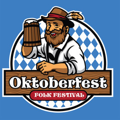 badge of oktoberfest with old man and beer