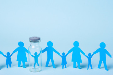 A child from a test tube or artificial insemination. Family holding hands. Copy space for text