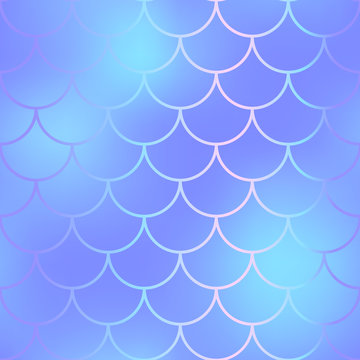 Cold blue fish skin with scale pattern. Mermaid tail vector background.