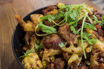 Delicious dry pot pork spare ribs and vegatable