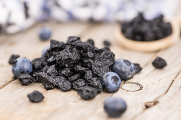 Dried Blueberries close-up shot, selective focus