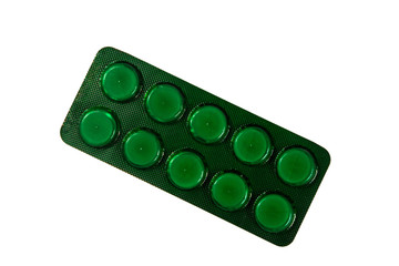 Pills in blister pack isolated on white background