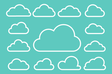 Set of white clouds collection on blue background, set template for web design and app