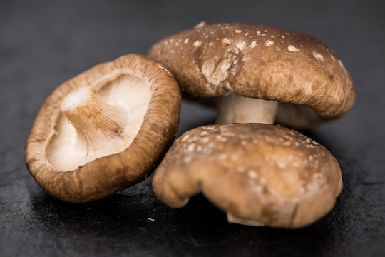 Portion of Raw Shiitake mushrooms, selective focus