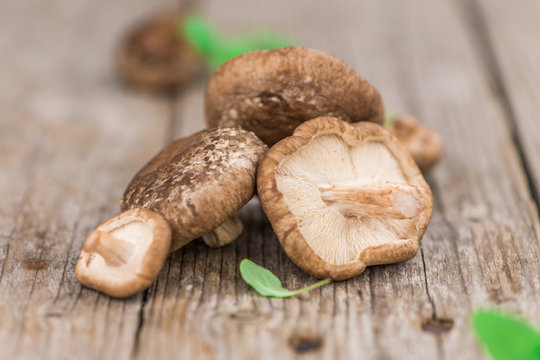 Shiitake mushrooms, selective focus