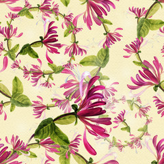 Obraz premium Honeysuckle. Seamless pattern. Flowers and leaves.Floral motifs. Use printed materials, signs, items, websites, maps, posters, postcards, packaging.