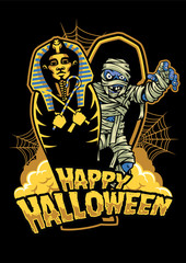 halloween design mummy out from sarcophagus