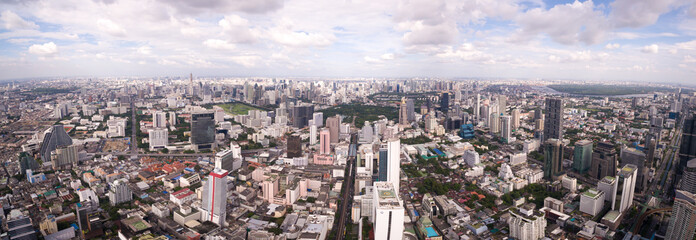 Naklejka premium Central Bangkok Skyline, Thailand, Wide Aerial Panorama Shot