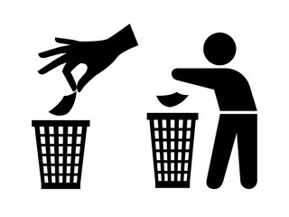 Tidy man or do not litter symbols, keep clean and dispose of carefully and thoughtfully signs