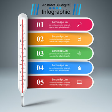 Thermometer business infographic. Five paper illustration. Vector eps 10