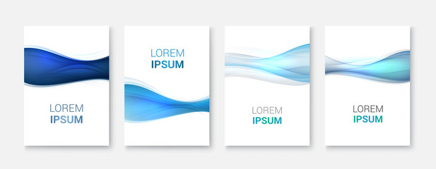 Set Abstract blue wave white vector design.Vector business brochure, flyer template