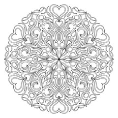 Vector floral mandala in black and white. Round pattern for coloring