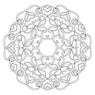Vector floral mandala in black and white. Round pattern for coloring
