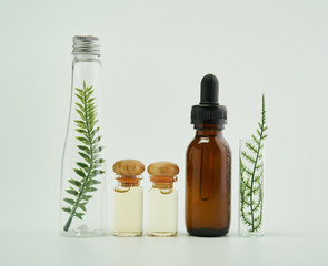 Ingredients of skin care products, Blank label package for mockup on white background. The concept of natural beauty products.