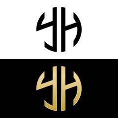yh initial logo circle shape vector black and gold