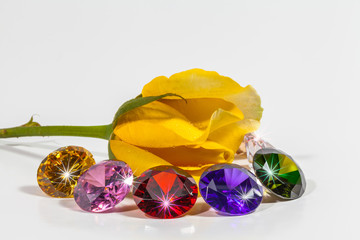 yellow rose flower with colorful diamonds