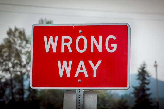 Wrong Way Red Road Sign