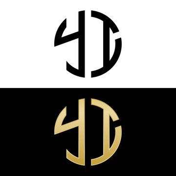 yi initial logo circle shape vector black and gold