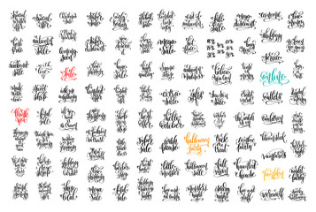 100 hand lettering inscription about autumn sale and halloween
