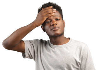 Displeased young african man with headache
