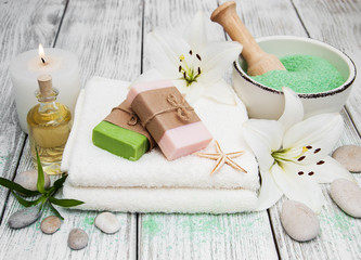 Spa products with white lily