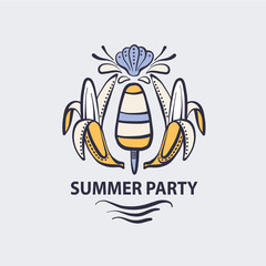 Summer party, ice cream and two banana isolated on white background.