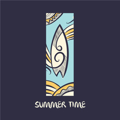 Hand drawn vector concept image of logo for summer time. 