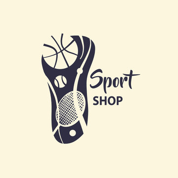 Freehand drawing element of corporate identity, logo for sport shop business. 