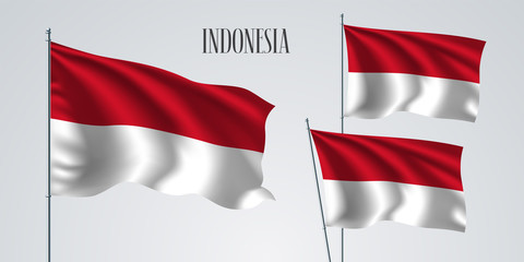 Indonesia waving flag set of vector illustration