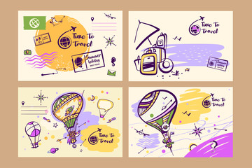 Freehand drawn concept image with text Summer vacation with children. Element design corporate identity, banner, poster, flyer for tourism business agency, operator, company