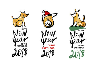 Element design greeting card, banner, poster, postcard, invitation for party with symbol of year earth dog 2018.