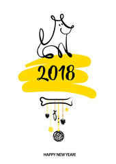 Element design greeting card, banner, poster, postcard, invitation for party with symbol of year earth dog 2018.