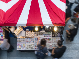 Festival event Fair outdoor market with people shopping