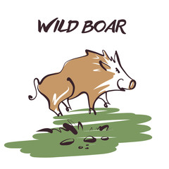 Sketch image illustration.  Image of hand-drawn boar. Template poster, banner, logo for hunting hobby club