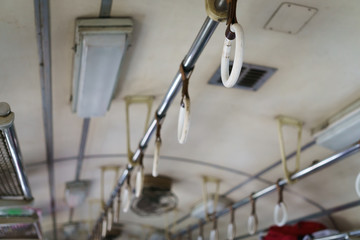 handrail in public vintage retro train transportation in Thailand
