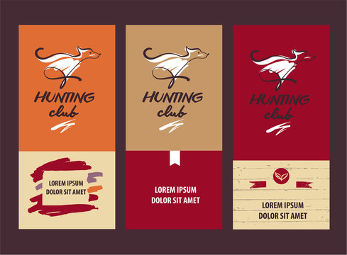 Sketch vector illustration. Template design banner, poster, card, logo for hunting shop. Hand-drawn image of dog