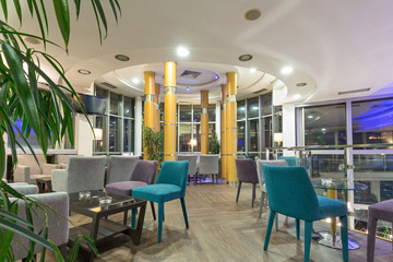 Hotel lobby cafe interior