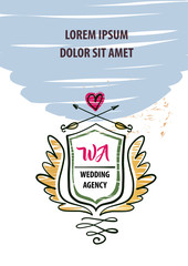 Hand-drawn vector illustration. Wedding agency logo. Sketch imag