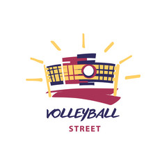 Fototapeta na wymiar Volleyball team, school, club template logo. Vector sketch illus
