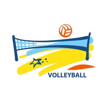 Volleyball team, school, club template logo. Vector sketch illus