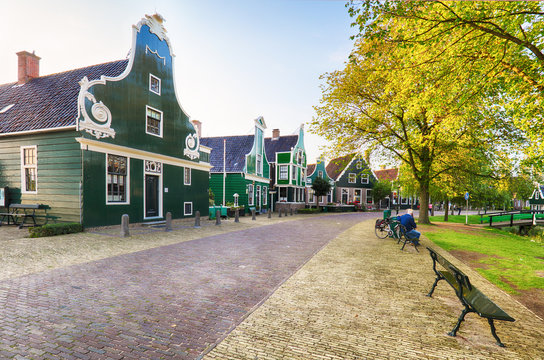 Traditional Dutch old house building in Zaanse Schans - museum village in Zaandam  in Holland -  Netherlands