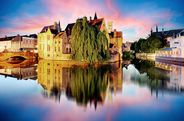 Bruges - Traditional city canals in the historical medieval. Belgium