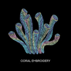 coral. traditional stylish fashionable floral embroidery on the black background. sketch for printing on clothing, fabric, accessories, bag and design. vector, trend